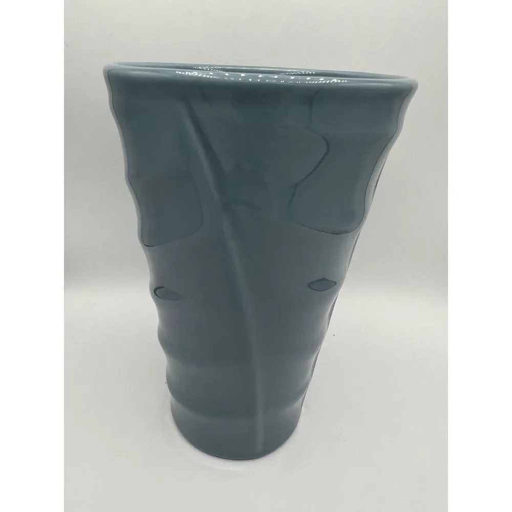 Bauer Company Pottery‎ Medium Madagascar Blue Leaf Vase Los Angeles Calif USA